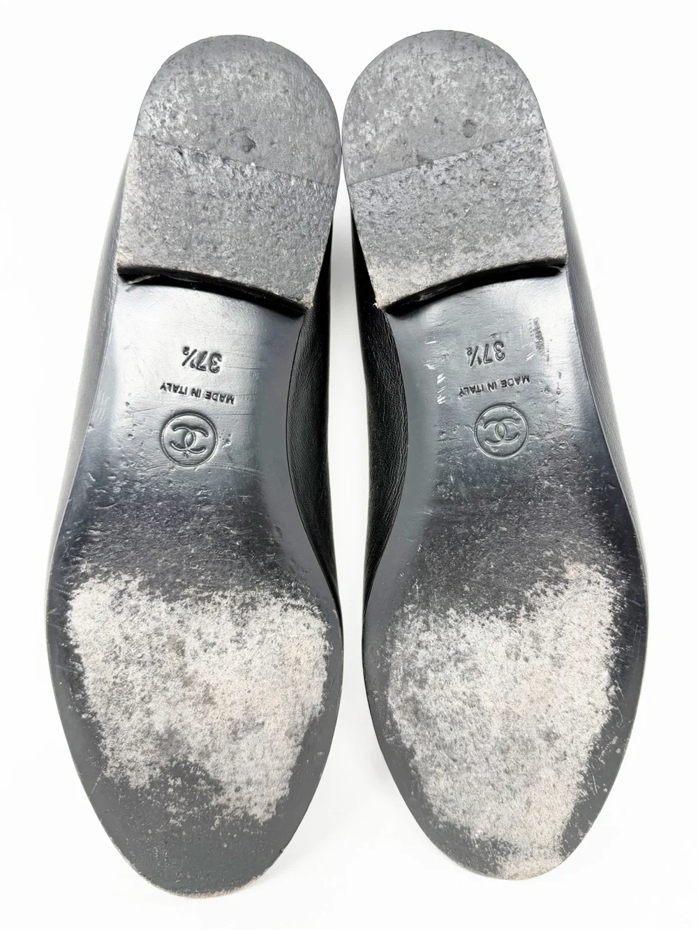 Chanel CC Cap Toe Leather Ballet Flats Black Womens EU 37.5